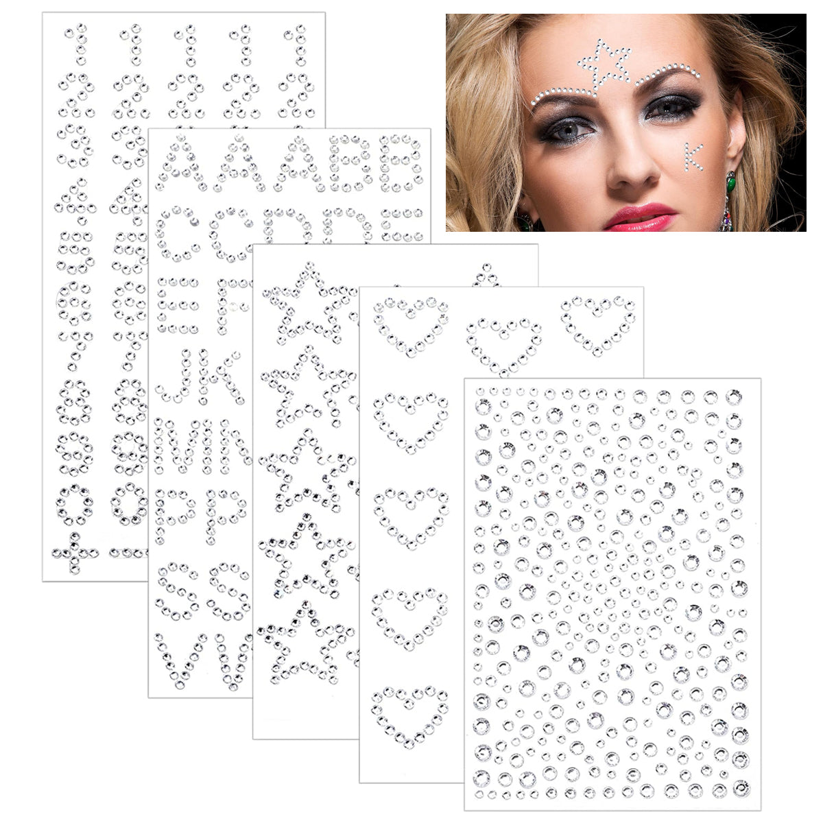 MAYCREATE Rhinestones Face Gems, Letter Rhinestones Sticker, Self-Adhesive Face Stickers, Shimmering Heart Numbers Stickers for Face, Hair, Makeup, Body, DIY Crafts, Festival Decal Decor MAYCREATE Rhinestones Face Gems, Letter Rhinestones Sticker, Self-Adhesive Face Stickers, Shimmering Heart Numbers Stickers for Face, Hair, Makeup, Body, DIY Crafts, Festival Decal Decor